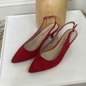 Greatonu Faux Suede Slingback Kitten Heels